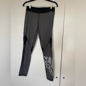 adidas Gray and Black Women's Performance Leggings with Logo Panel